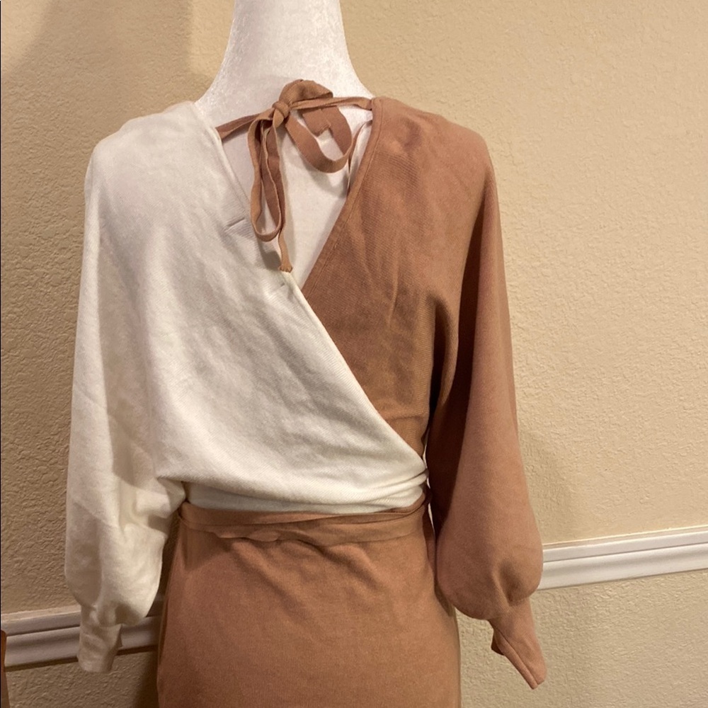 Petal & Pup Beige and Cream Long Sleeve Dress - Picture 4 of 5
